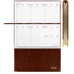Еженедельник (планинг), Сариф, датированный 2026 год, А6, 85*170 мм, интегральная, кожзам, 64 листа, коричневый, Escalada, 70385