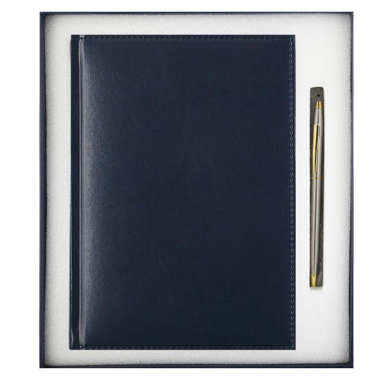 Подарочный набор ежедневник2024 года с ручкой , А5, твердый картон 7Бц, кожзам, поролон, 176 листов, цвет темно-синий Visa Attomex 2237443