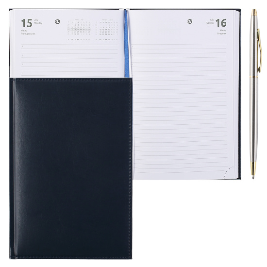 Подарочный набор ежедневник2024 года с ручкой , А5, твердый картон 7Бц, кожзам, поролон, 176 листов, цвет темно-синий Visa Attomex 2237443