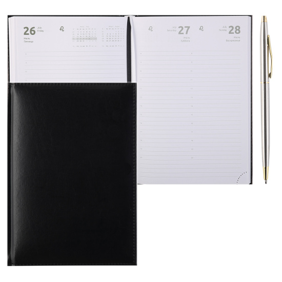 Подарочный набор ежедневник 2024 года с ручкой  А5, твердый картон 7Бц, кожзам, поролон, 176 листов, цвет черный Visa Attomex 2237441