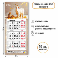 Календарь магнитный 2027г 108*245 Квадра Мини-трио Символ года 9988