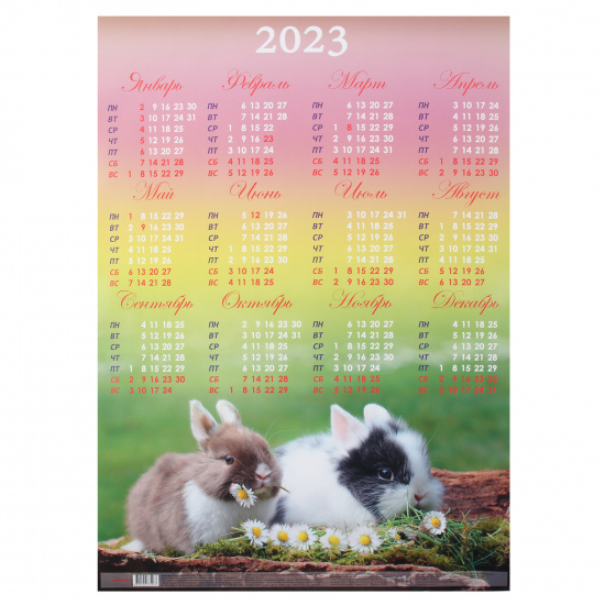 Календарь настенный листовой 2023г, 41*59 см Пара кроликов Проф-Пресс КН-7526