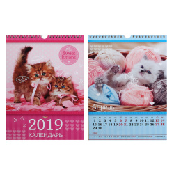 Календарь перекидной настен 2019г 22*30 Мини с ригел Котята 12Кнп4гр_12380