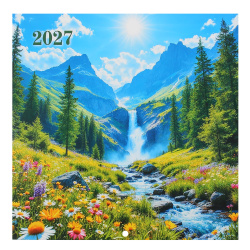 Календарь настенный 2027г, перекидной, 29*29 см, на скобе, бегунок, Водопад, Квадра, 10308