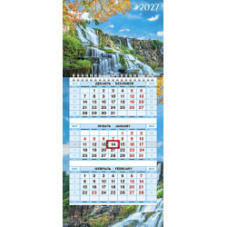 Календарь кварт настен 2027г 19*44 МИНИ-1 3блоч 1греб с бегун Магия водопада Hatber 3Кв1гр5ц_29587