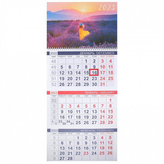Календарь настенный квартальный трехблочный 2023г, 30*69 см, на спирали,  бегунок Эконом Лавандовый закат Hatber 3Кв1гр3_27080 - с доставкой в  интернет-магазине Бумага-С