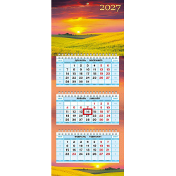 Календарь кварт настен 2027г 19*47 3блоч 3греб с бегун МИНИ-3 Чарующие закаты Hatber 3Кв3гр5ц_35870