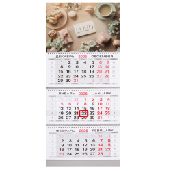Календарь настенный, трехблочный, 30*69 см, на спирали, бегунок, Нежный десерт, KLERK, 260026