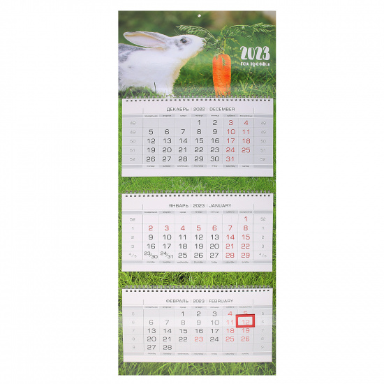 Календарь настенный квартальный трехблочный 2023г, 32*79 см, на спирали, бегунок Люкс Год кролика Hatber 3Кв3гр2ц_27369