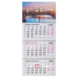 Календарь настенный квартальный 2025г трехблочный, 30*70 см, на спирали, бегунок Эконом Москва Полином 3120-9