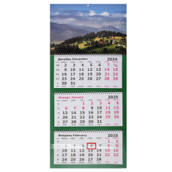 Календарь настенный квартальный 2025г трехблочный, 33*71 см, на спирали, бегунок Премиум Альпийская деревня Полином 2402-28