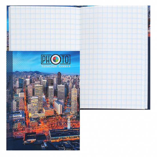 Книжка записная А7 (75*105 мм), 48 листов, клетка, склейка, твердый картон 7Бц Вид на город-1 Проф-Пресс 48-2103
