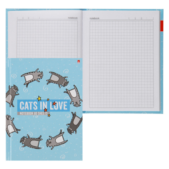 Книжка записная А6 (110*145 мм), 80 листов, клетка, книжный переплет, твердый картон 7Бц Cats in love Альт 3-80-005/39