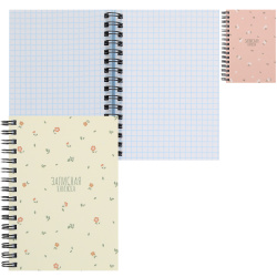 Книжка записная, А6, 95*140 мм, 120 листов, клетка, на спирали, мягкий картон, ассорти 2 вида, Bloom, Проф-Пресс, ЗК120-3021