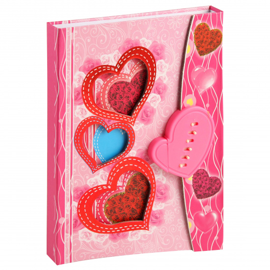 Книжка записная А5 (140*200 мм), 44 листа, линия, на евроспирали, твердый картон 7Бц Три сердца розовый Alingar AL9146