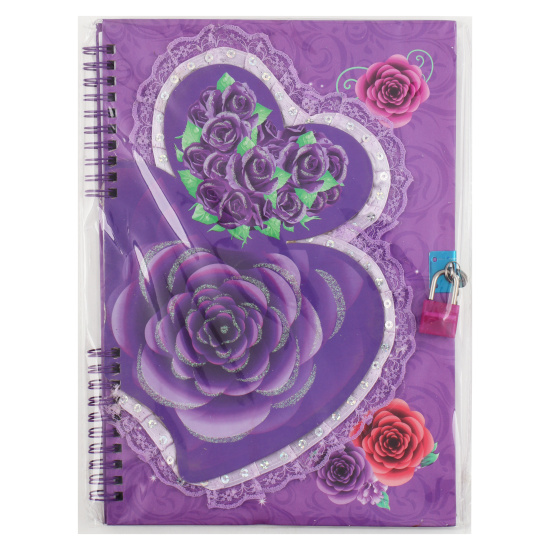 Книжка записная А4, 55 листов, линия, на спирали, твердый картон 7Бц Роза в сердце фиолетовый Alingar AL9139