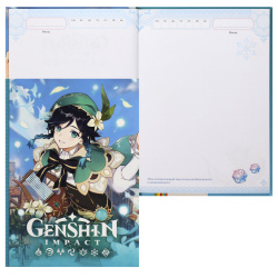 Дневничок для девочек А5 (145*200 мм), 32 листа, в точку, книжный переплет На каждый день с наклейками Genshin Impact РОСМЭН 40754