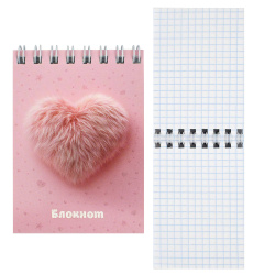 Блокнот, А7, 70*100 мм, 40 листов, клетка, на спирали, Меховое сердечко, Феникс, 70963