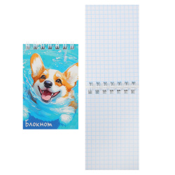 Блокнот, А7, 70*100 мм, 40 листов, клетка, на спирали, Корги купается, Феникс, 72783