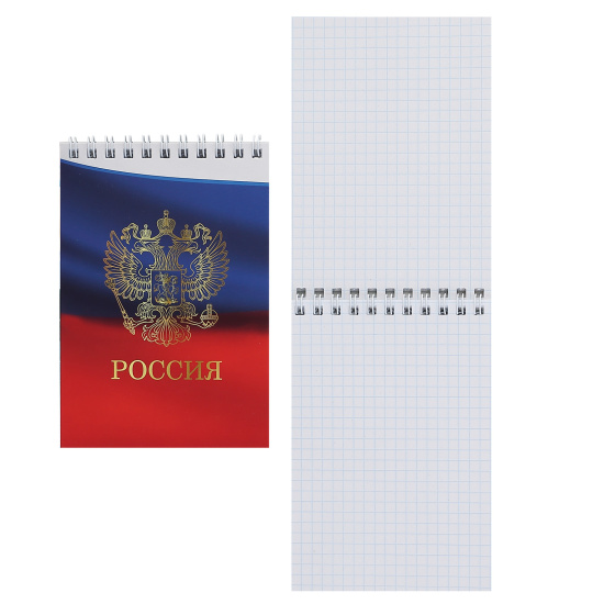Блокнот А6 (97*141 мм), 40 листов, клетка, на спирали Флаг России KLERK 231986