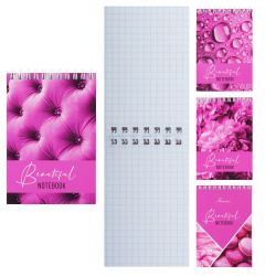Блокнот, А6, 97*141 мм, 80 листов, клетка, на спирали, ассорти 4 вида, Pink, FIORENZO, 252800