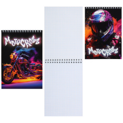 Блокнот, А5, 140*200 мм, 80 листов, клетка, на спирали, ассорти 2 вида, Motocross, KLERK, 241463