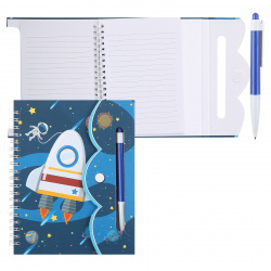 Набор подарочный А6 (145*180 мм), 46 листов, линия, на спирали, твердый картон 7Бц, ручка шариковая Космонавт среди звезд Alingar AL10106/3