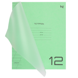 Тетрадь, 12 листов, линия косая, пластик, БиДжи, Green, UniTone, Т5ск12_пл 08900