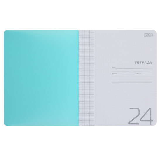 Тетрадь, 24 листа, клетка, пластик, Hatber, Голубая, Классика, 24Т5В1