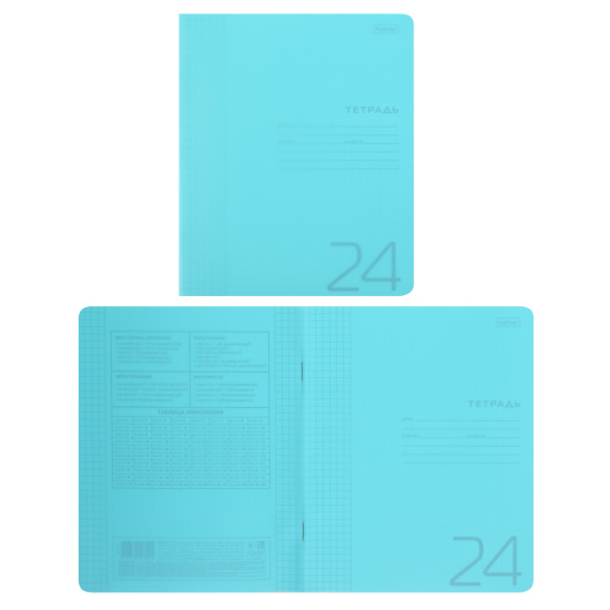 Тетрадь, 24 листа, клетка, пластик, Hatber, Голубая, Классика, 24Т5В1