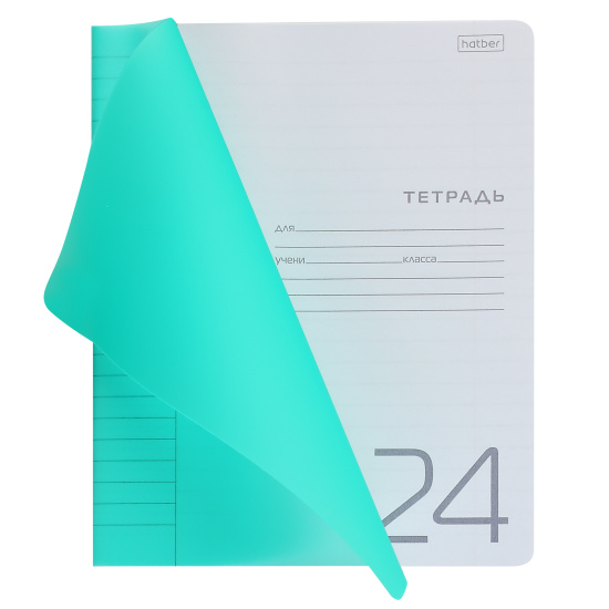 Тетрадь, 24 листа, линия, пластик, Hatber, Зеленая, Классика, 24Т5В2