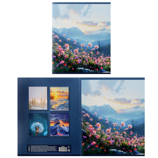 Тетрадь, А5, 48 листов, клетка, поля, ассорти 5 видов, КОКОС, Природа  (вт блок), 252889