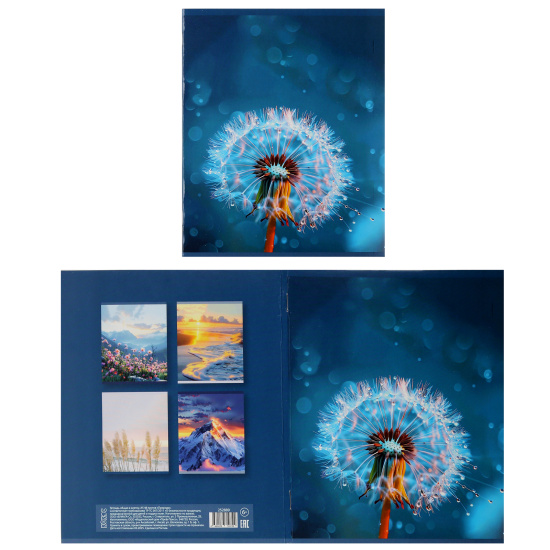 Тетрадь, А5, 48 листов, клетка, поля, ассорти 5 видов, КОКОС, Природа  (вт блок), 252889