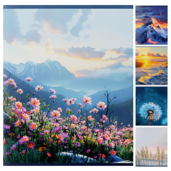 Тетрадь, А5, 48 листов, клетка, поля, ассорти 5 видов, КОКОС, Природа  (вт блок), 252889