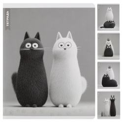 Тетрадь 48л клетка Феникс Черно-Белые коты выб лак 70930 ассорти 5 видов