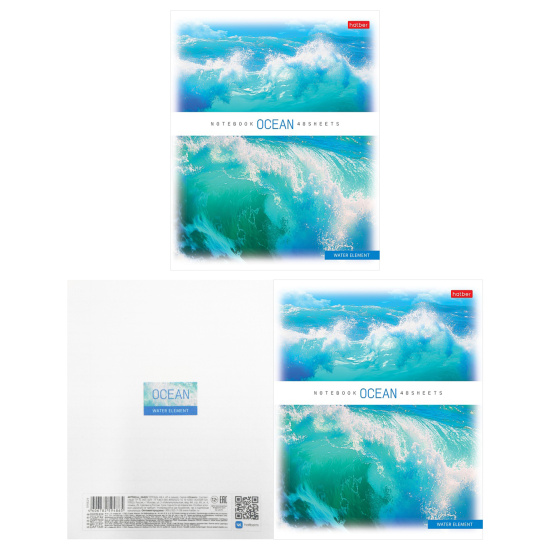 Тетрадь, А5, 48 листов, линия, пластик, поля, ассорти 5 видов, Hatber, Ocean, 48Т5В2пл