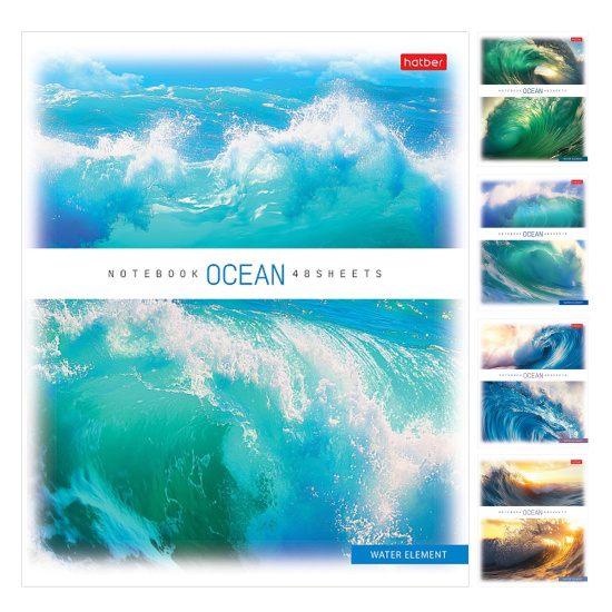 Тетрадь, А5, 48 листов, линия, пластик, поля, ассорти 5 видов, Hatber, Ocean, 48Т5В2пл