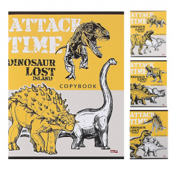 Тетрадь А5, 96 листов, клетка, поля, ассорти 4 вида Проф-Пресс Атака динозавров 96-7908