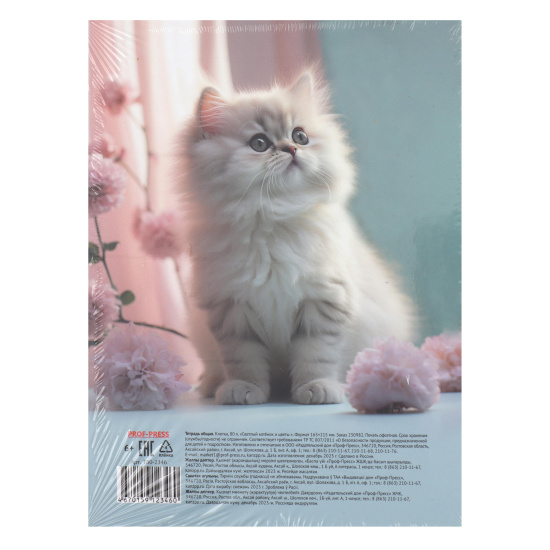 Тетрадь на кольцах А5 80л клетка Проф-Пресс Светлый котенок и цветы Т80-2346