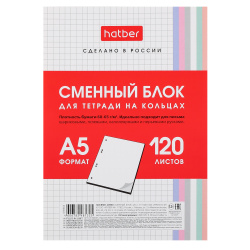 Сменный блок, А5, 120 листов, клетка, Многоцветный срез, Hatber, 120СБ5В1_28950