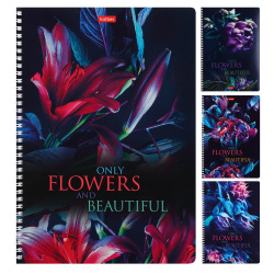 Тетрадь, А4, 96 листов, клетка, на спирали, ассорти 4 вида, Hatber, Beautiful flowers, 96Т4В1гр