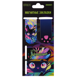Закладка магнитная, картон, набор 4 шт, 25*55 мм, Tropical cat, КОКОС, 250591