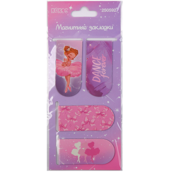 Закладка магнитная, картон, набор 4 шт, 25*55 мм, Small ballerina, КОКОС, 250592