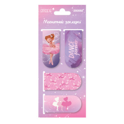 Закладка магнитная, картон, набор 4 шт, 25*55 мм, Small ballerina, КОКОС, 250592