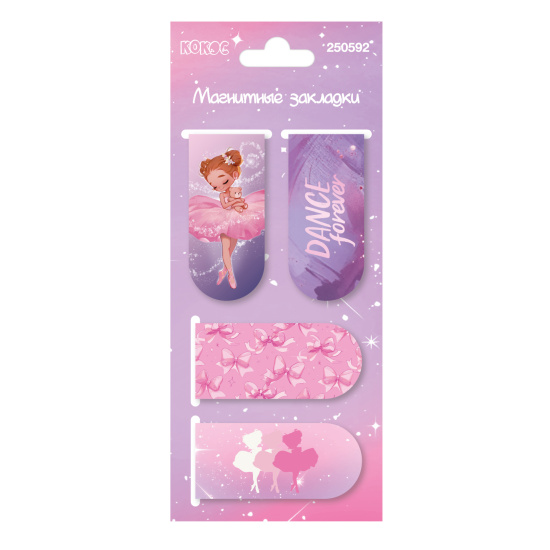 Закладка магнитная, картон, набор 4 шт, 25*55 мм, Small ballerina, КОКОС, 250592