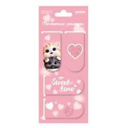 Закладка магнитная, картон, набор 4 шт, 25*55 мм, блестки, Cute cats, КОКОС, 250598