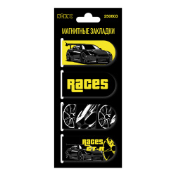 Закладка магнитная, картон, набор 4 шт, 25*55 мм, Races, КОКОС, 250603