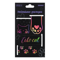 Закладка магнитная, картон, фольгирование, набор 4 шт, 25*55 мм, Cute cat, КОКОС, 260662