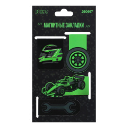 Закладка магнитная, картон, набор 4 шт, 25*55 мм, Sport car, КОКОС, 260667