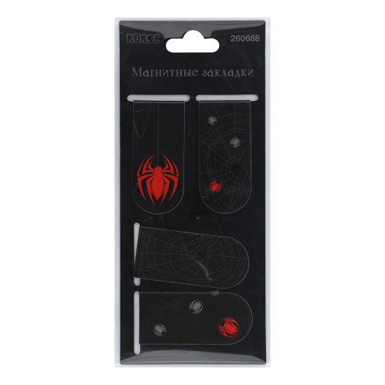 Закладка магнитная, картон, набор 4 шт, 25*55 мм, Spider, КОКОС, 260688